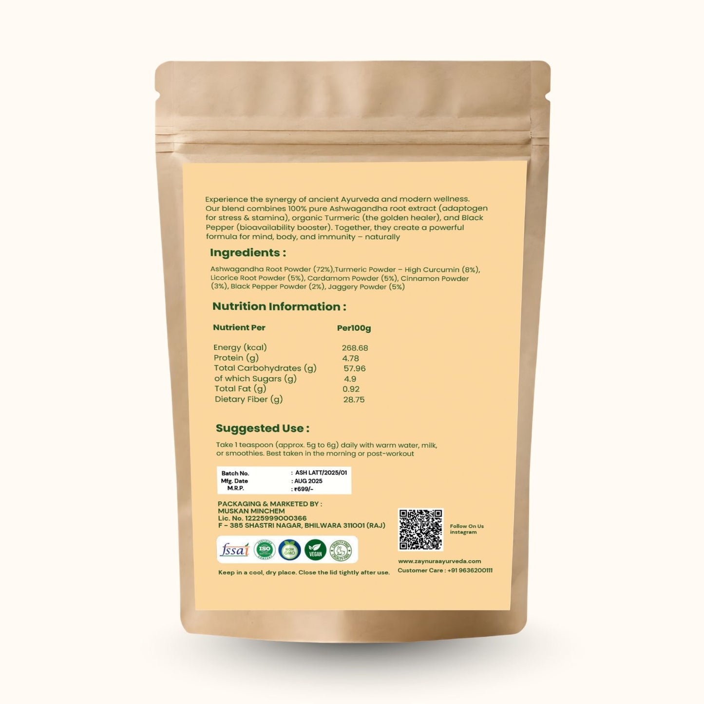 Zaynura Ayurveda Ashwagandha Turmeric Latte