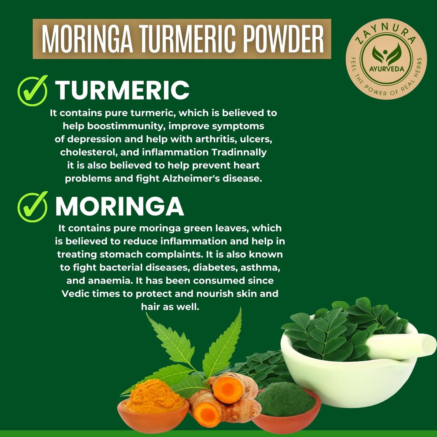 Zaynura Ayurveda Moringa Turmeric Powder
