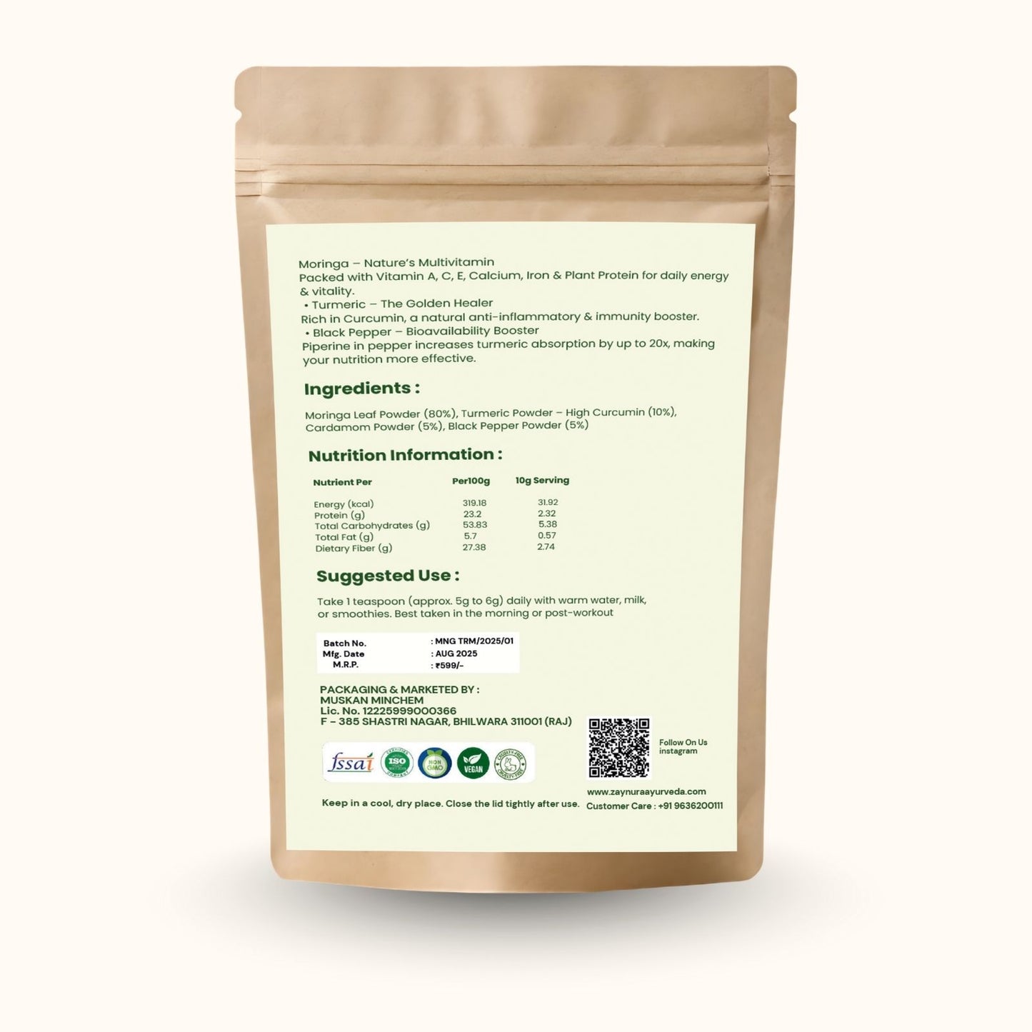 Zaynura Ayurveda Moringa Turmeric Powder