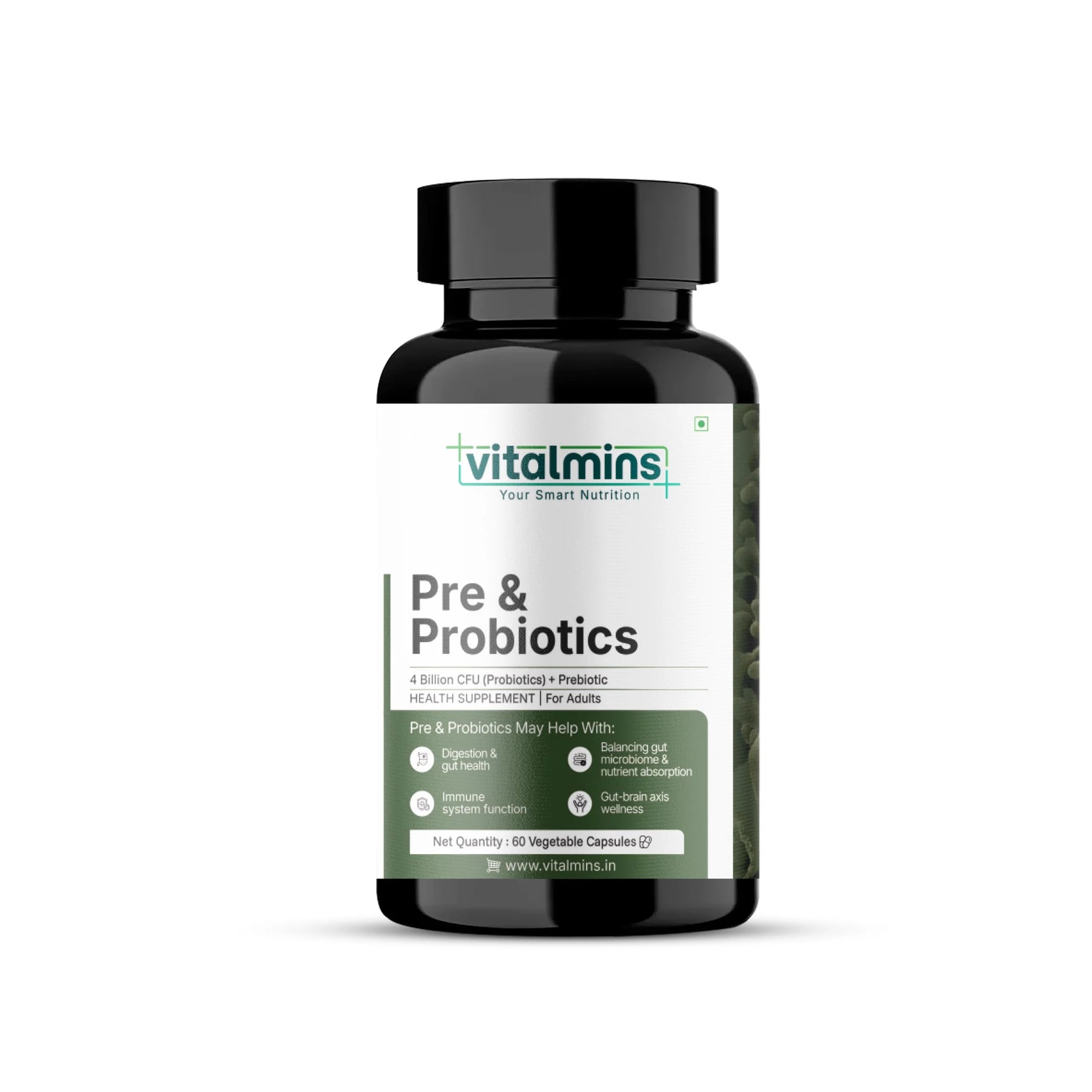 Vitalmins Probiotics Capsules | Multi-Strain Formula with Prebiotics for Superior Gut Health, Bloating Relief & Immune Support – 60 Veg Capsules