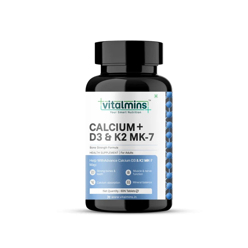 Vitalmins Calcium D3 K2 MK-7 Tablets for Optimal Bone Health, Joint Support & Cardiovascular Wellness – 60 Tablets