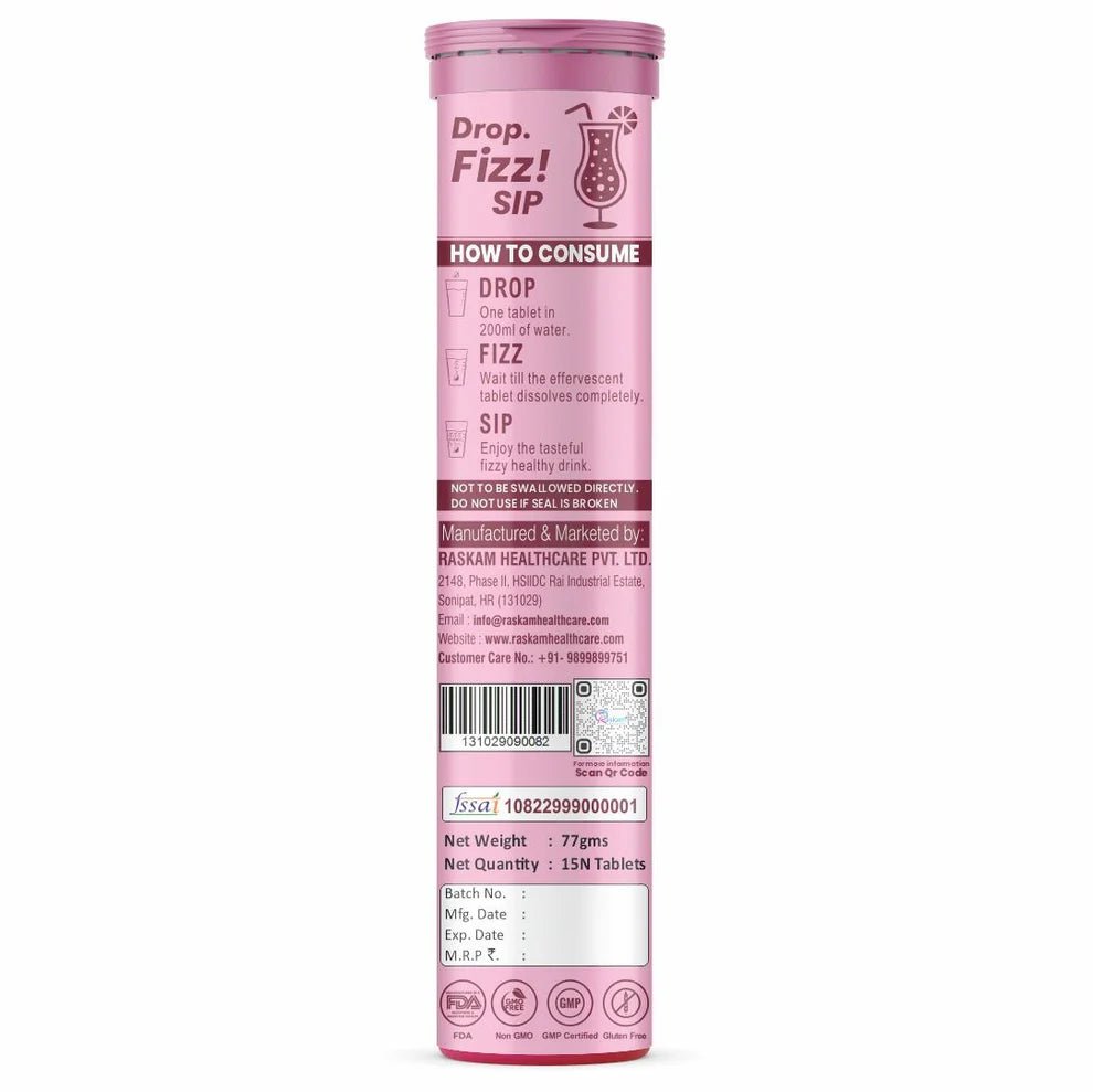 Raskam Glutashine Up 11 In 1 |Japanese L-Glutathione With Collagen | Aloe vera| Biotin | Vitamin-C | Hyaluronic Acid For Skin Glow & Hydration | 15 Fizz Tablets | In Mix Berry Flavor