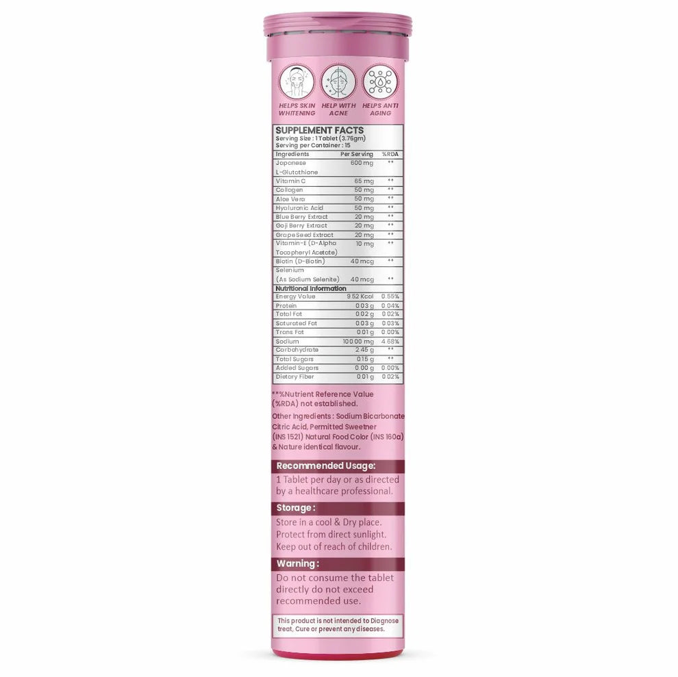 Raskam Glutashine Up 11 In 1 |Japanese L-Glutathione With Collagen | Aloe vera| Biotin | Vitamin-C | Hyaluronic Acid For Skin Glow & Hydration | 15 Fizz Tablets | In Orange Flavor