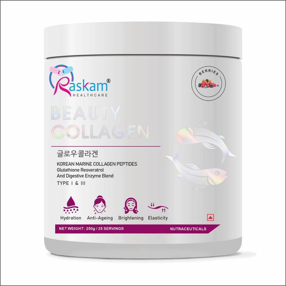 Raskam Beauty Collagen Powder for Men & Women | Collagen Powder with Biotin, Vitamins C & E for Hair, Nails, Skin Radiance & Anti-Aging Flav- Mix Berry (250gm)