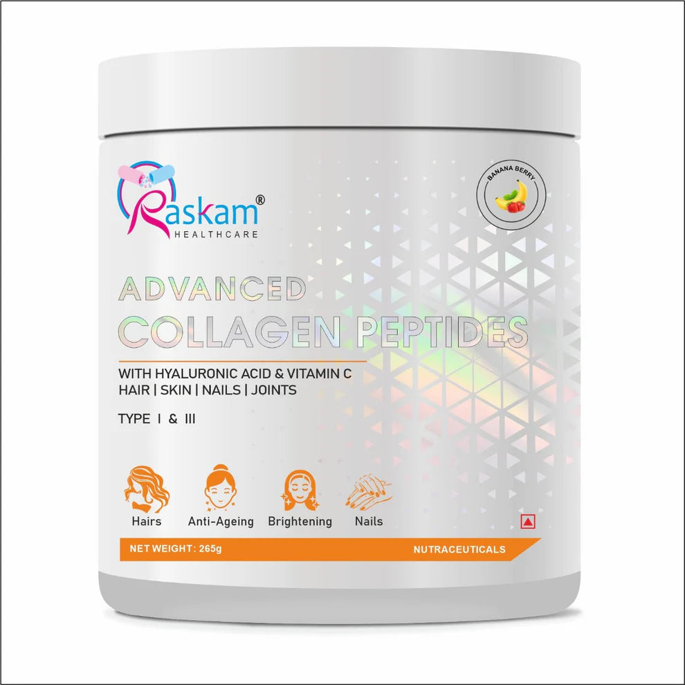 Raskam Advanced Collagen Peptides Powder for Men & Women | Collagen Powder with Biotin, Vitamins C & E for Hair, Nails, Skin Radiance & Anti-Aging Flav- Banana Berry (100gm)