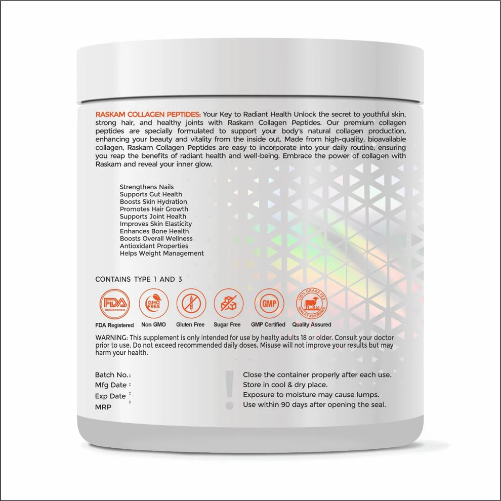 Raskam Advanced Collagen Peptides Powder for Men & Women | Collagen Powder with Biotin, Vitamins C & E for Hair, Nails, Skin Radiance & Anti-Aging Flav- Banana Berry (100gm)