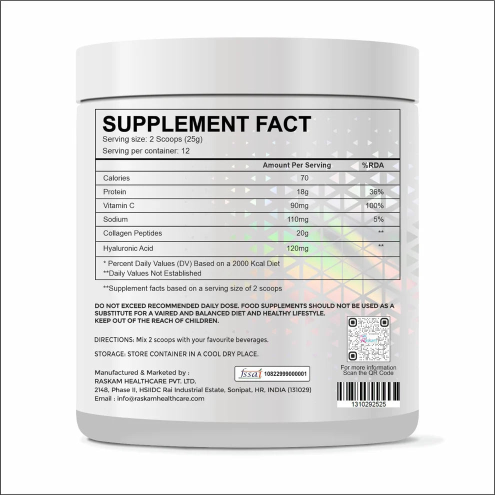 Raskam Advanced Collagen Peptides Powder for Men & Women | Collagen Powder with Biotin, Vitamins C & E for Hair, Nails, Skin Radiance & Anti-Aging Flav- Banana Berry (100gm)