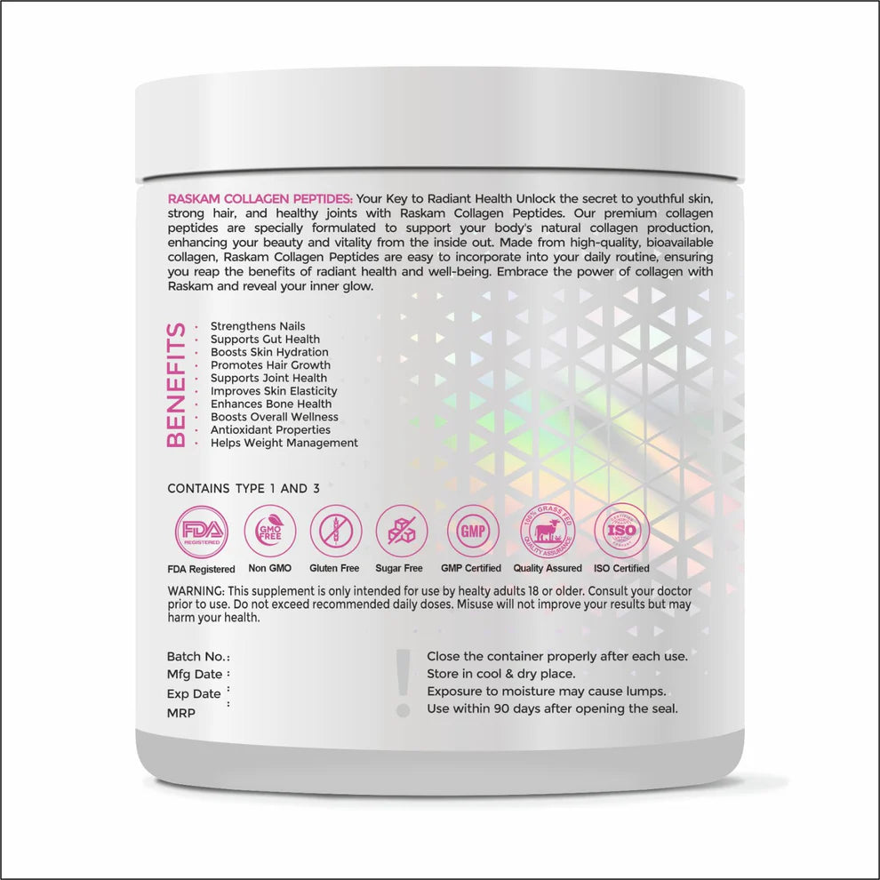 Raskam Advanced Collagen Peptides Powder for Men & Women | Collagen Powder with Biotin, Vitamins C & E for Hair, Nails, Skin Radiance & Anti-Aging Flav- Mix Berry (265gm)