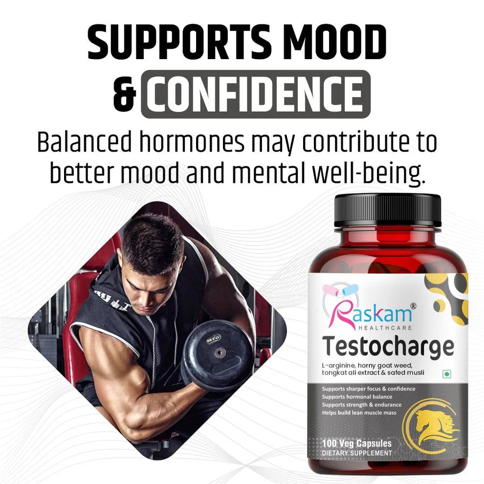 Raskam Testocharge - 100 Capsules Supports Strength & Stamina, For Men