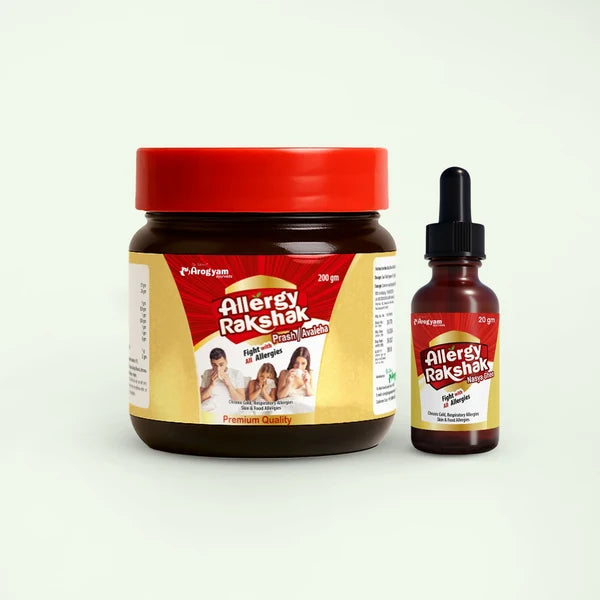 Arogyam Allergy Rakshak Combo – Ayurvedic Herbal Support for Sneezing, Sinus, Cold & Allergy Symptoms – 200g + 20g