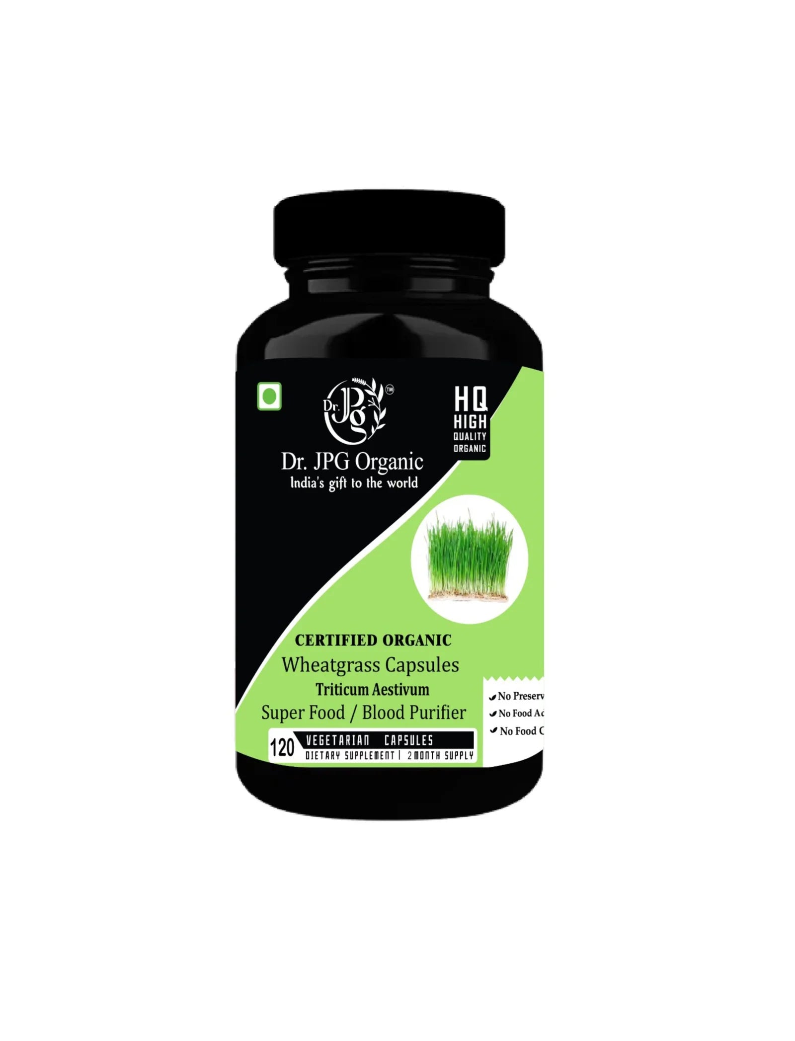DR. JPG Organic Wheatgrass Capsules (500mg, 120 Veg Capsules) | Immunity Booster & Detoxifier | 100% Certified Organic