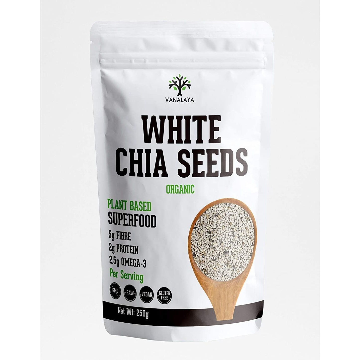 Vanalaya White Chia Seeds Calcium Rich | Diet Food for Weight Loss | Healthy Snack 250gm