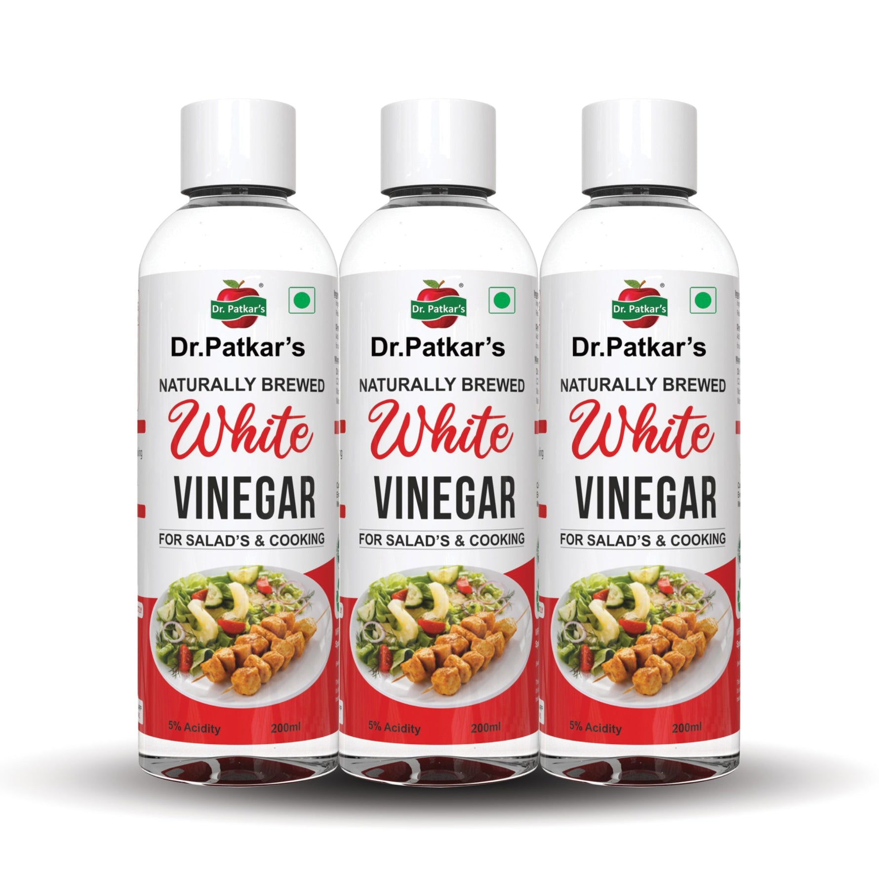 Dr. Patkar's Naturally Brewed White Vinegar for Salad Cooking Cleaning Purpose Flavoursome & Nutritious (200ml) Pack of 3