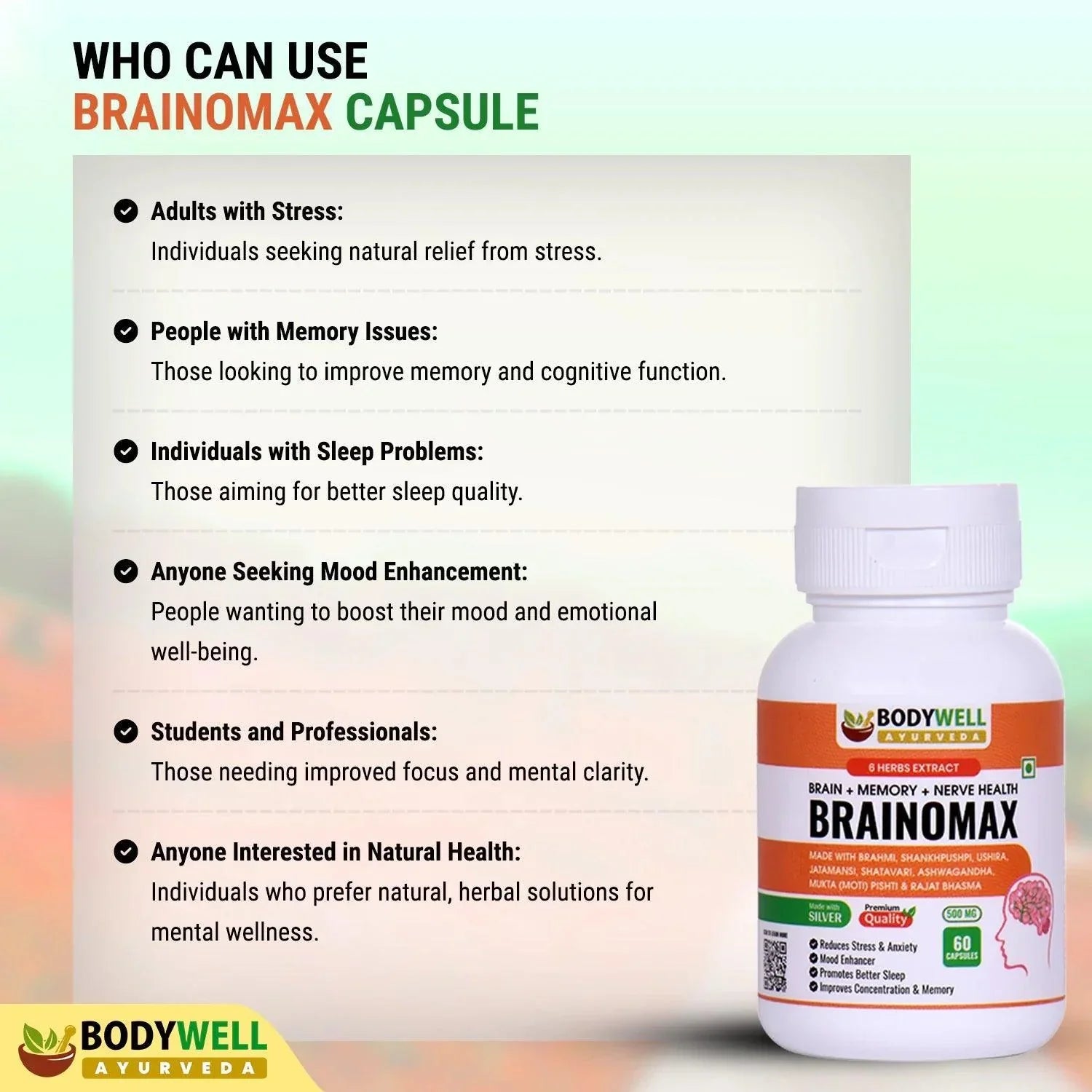 Bodywell Ayurveda BrainoMax Capsules - 500mg - 30 Capsules