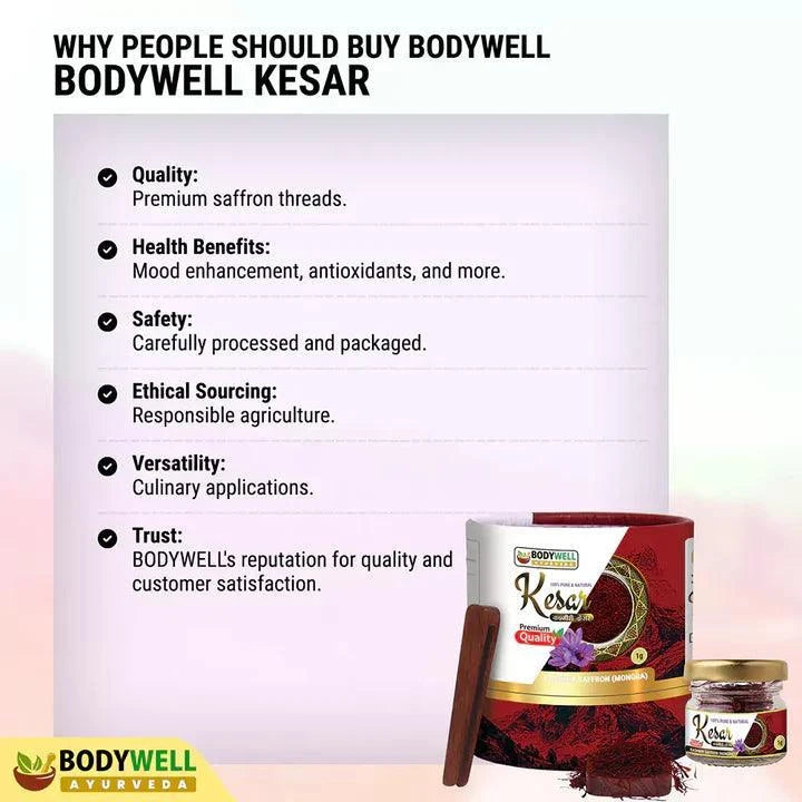 BodyWell Ayurveda Kashmir Saffron (Mongra) – Premium Grade A1 Antioxidant Spice – 1g