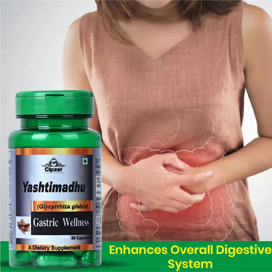 Cipzer Yashtimadhu 30 Capsules | GERD, Acidity & Ulcer Relief | Respiratory, Brain & Immunity Support