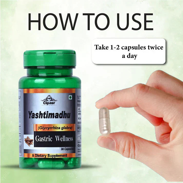Cipzer Yashtimadhu 30 Capsules | GERD, Acidity & Ulcer Relief | Respiratory, Brain & Immunity Support