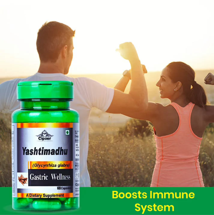 Cipzer Yashtimadhu 60 Capsules | GERD, Acidity & Ulcer Relief | Respiratory, Brain & Immunity Support