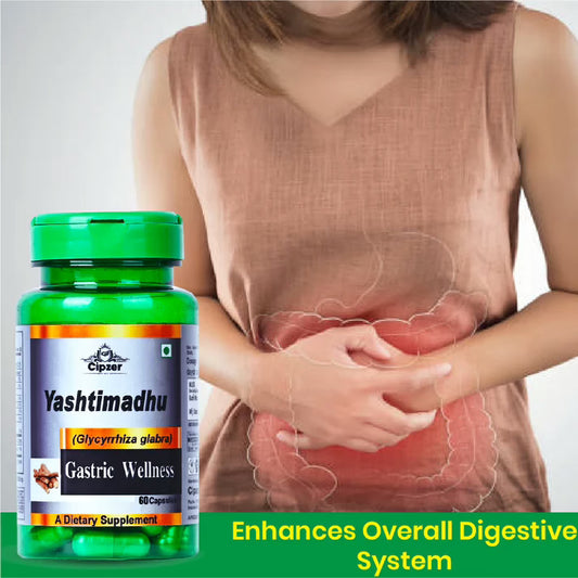 Cipzer Yashtimadhu 60 Capsules | GERD, Acidity & Ulcer Relief | Respiratory, Brain & Immunity Support