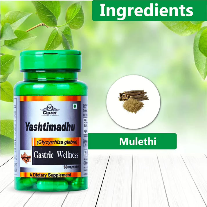 Cipzer Yashtimadhu 60 Capsules | GERD, Acidity & Ulcer Relief | Respiratory, Brain & Immunity Support