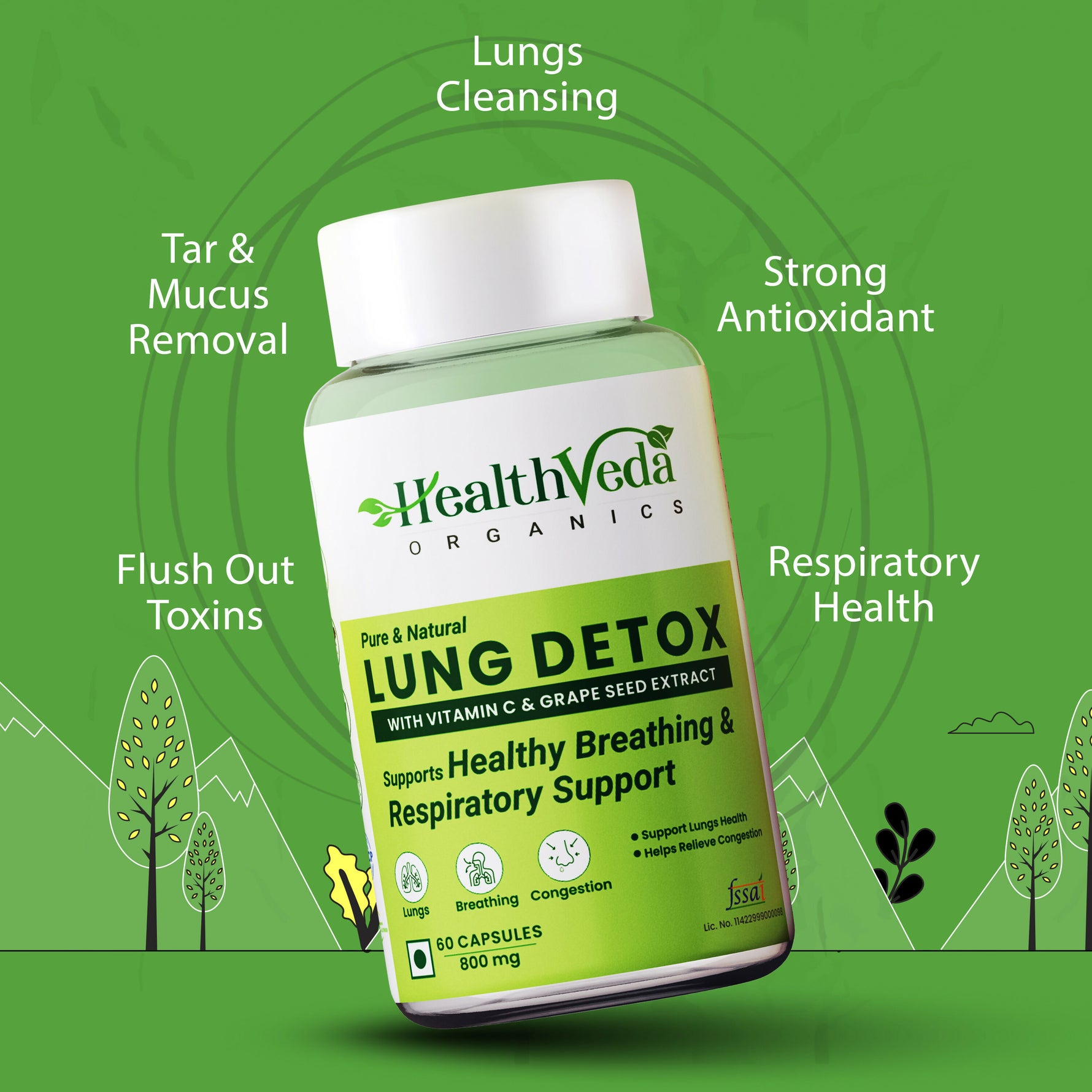 HealthVeda Lung Detox with Vitamin C & Grapeseed Extract Capsule