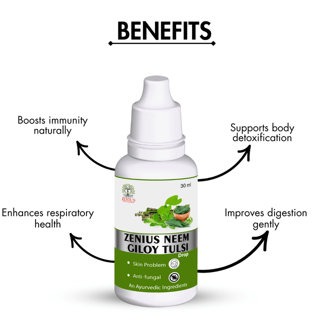 Zenius Neem Giloy Tulsi Drops - Triple Herbal Power for Immunity, Detoxification, and Health Support - 30ml Drops