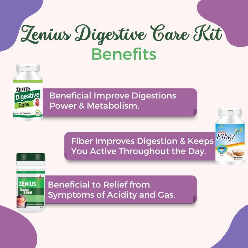Zenius Digestive Care Kit - Kit of 60 Capsules, 60 Tablets & 100g Powder