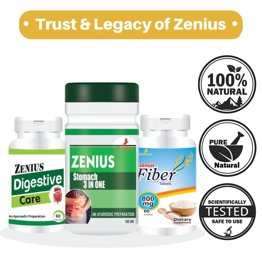 Zenius Digestive Care Kit - Kit of 60 Capsules,  60 Tablets & 100g Powder