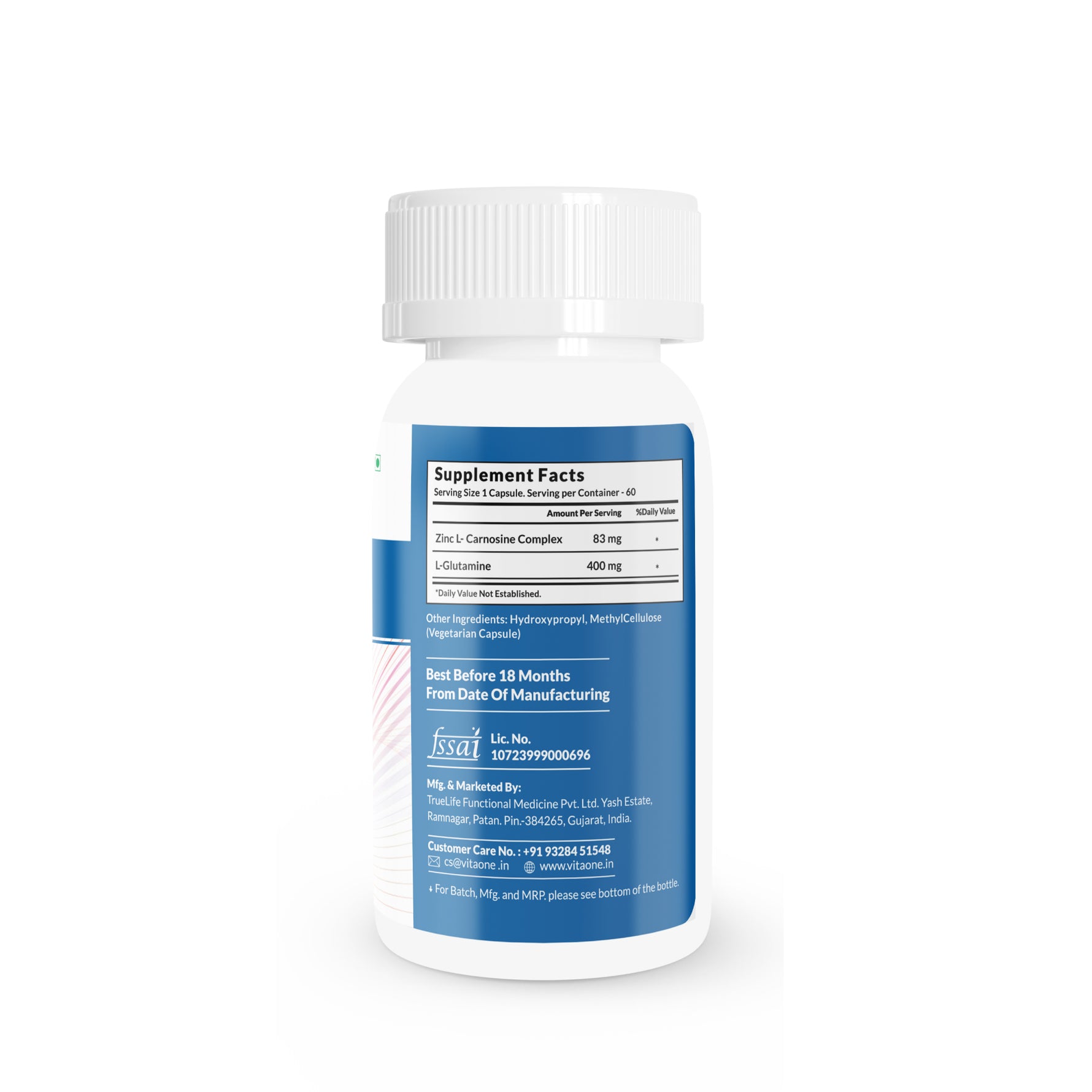 Vitaone Gastro Zinc Carnosine Capsules (60s) | For Stomach Lining Repair, Gut Barrier Support & Indigestion Relief
