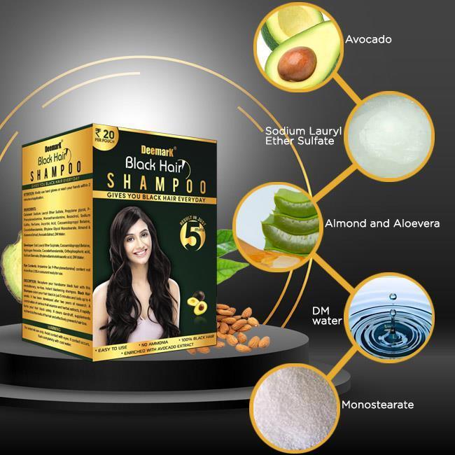Deemark Black Hair Shampoo (25ml Each) - Pack of 2 - 24 Sachets
