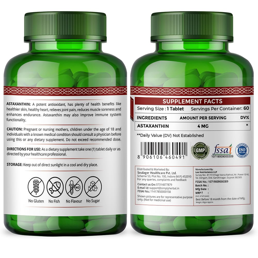 Simply Herbal Astaxanthin Tablet (60 Veg Tablets)