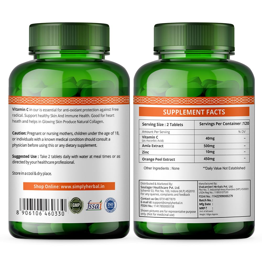Simply Herbal Vitamin-C Tablet - 120 Veg Tablets