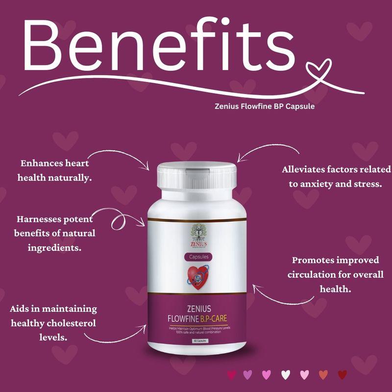 Zenius flowfine bp Capsules - Bp Control Medicine for Blood Pressure and Cardiac Health - 60 Capsules