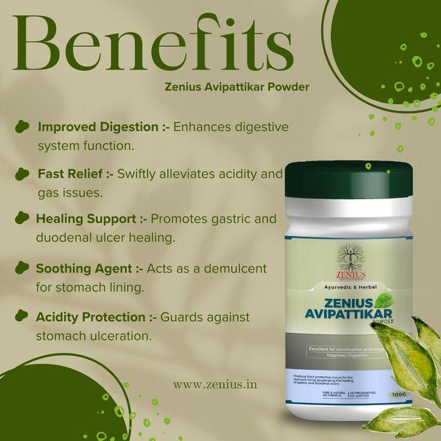 Zenius Avipattikar Powder - Acidity Medicine Relief from, Gas, Stomach Pain, and Constipation - 100gm Powder