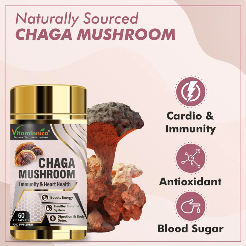 Vitaminnica Chaga Mushroom Capsules - Immune Defense & Superfood Antioxidant, 60 Count