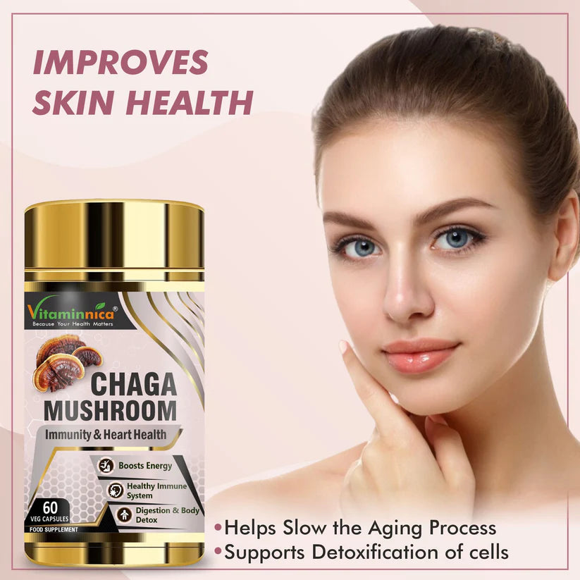 Vitaminnica Chaga Mushroom Capsules - Immune Defense & Superfood Antioxidant, 60 Count
