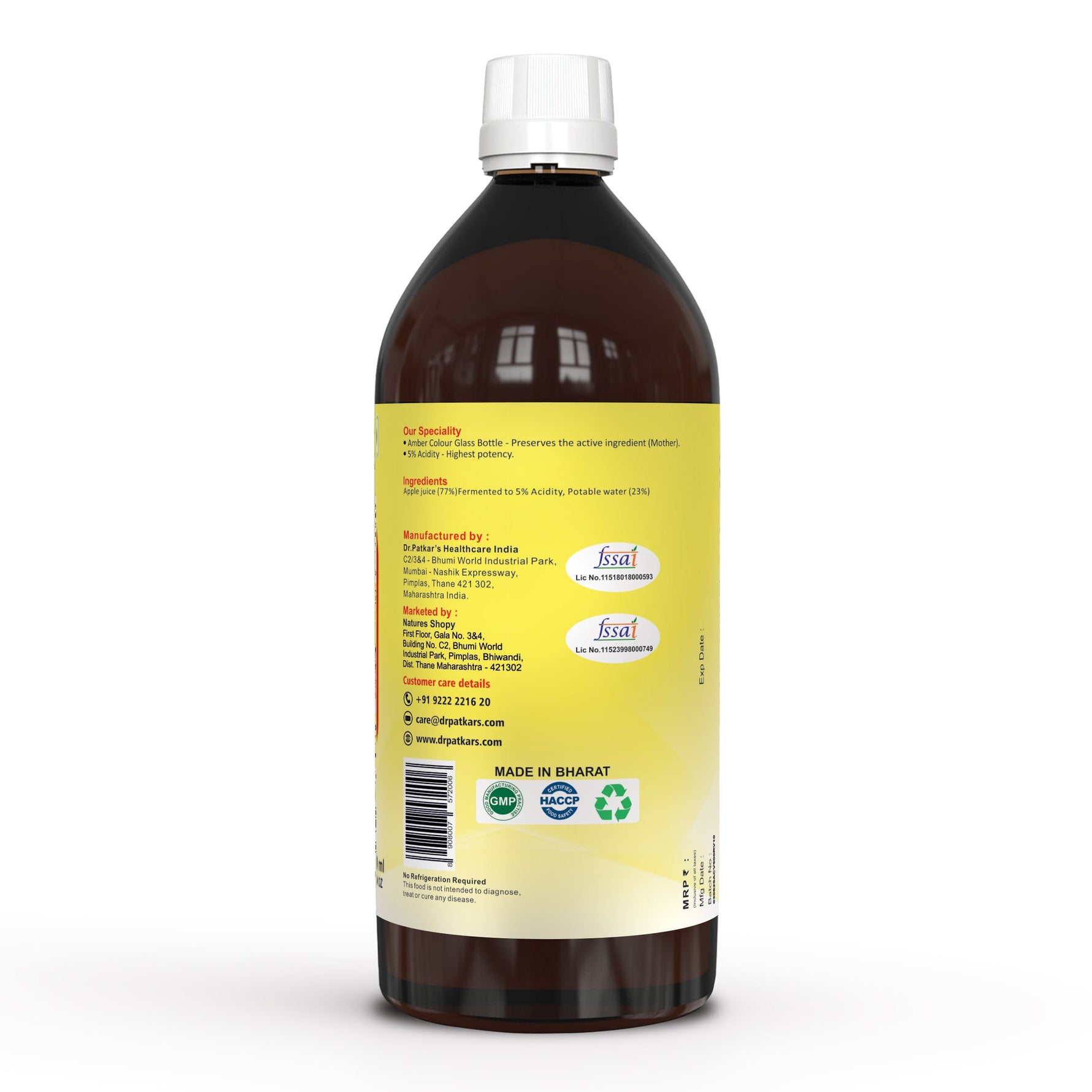 Dr. Patkar's Apple Cider Vinegar with the Mother of Vinegar - Metabolic Balance & Gut Harmony (500ml)
