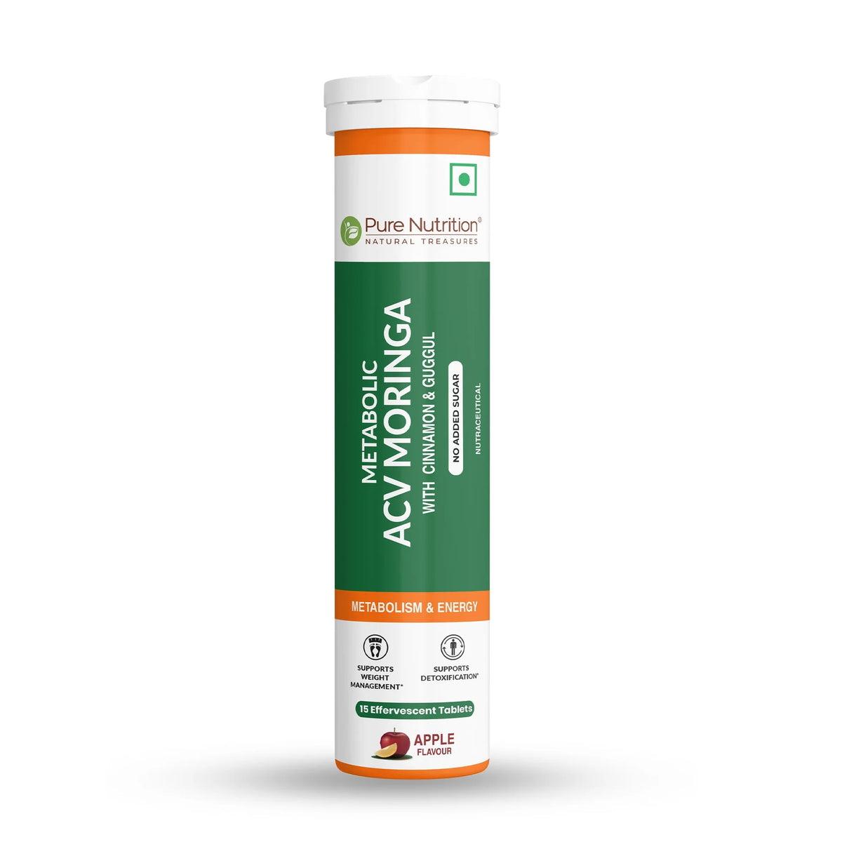 Pure Nutrition ACV Moringa Effervescent Tablets Apple Flavour | Detox & Metabolism