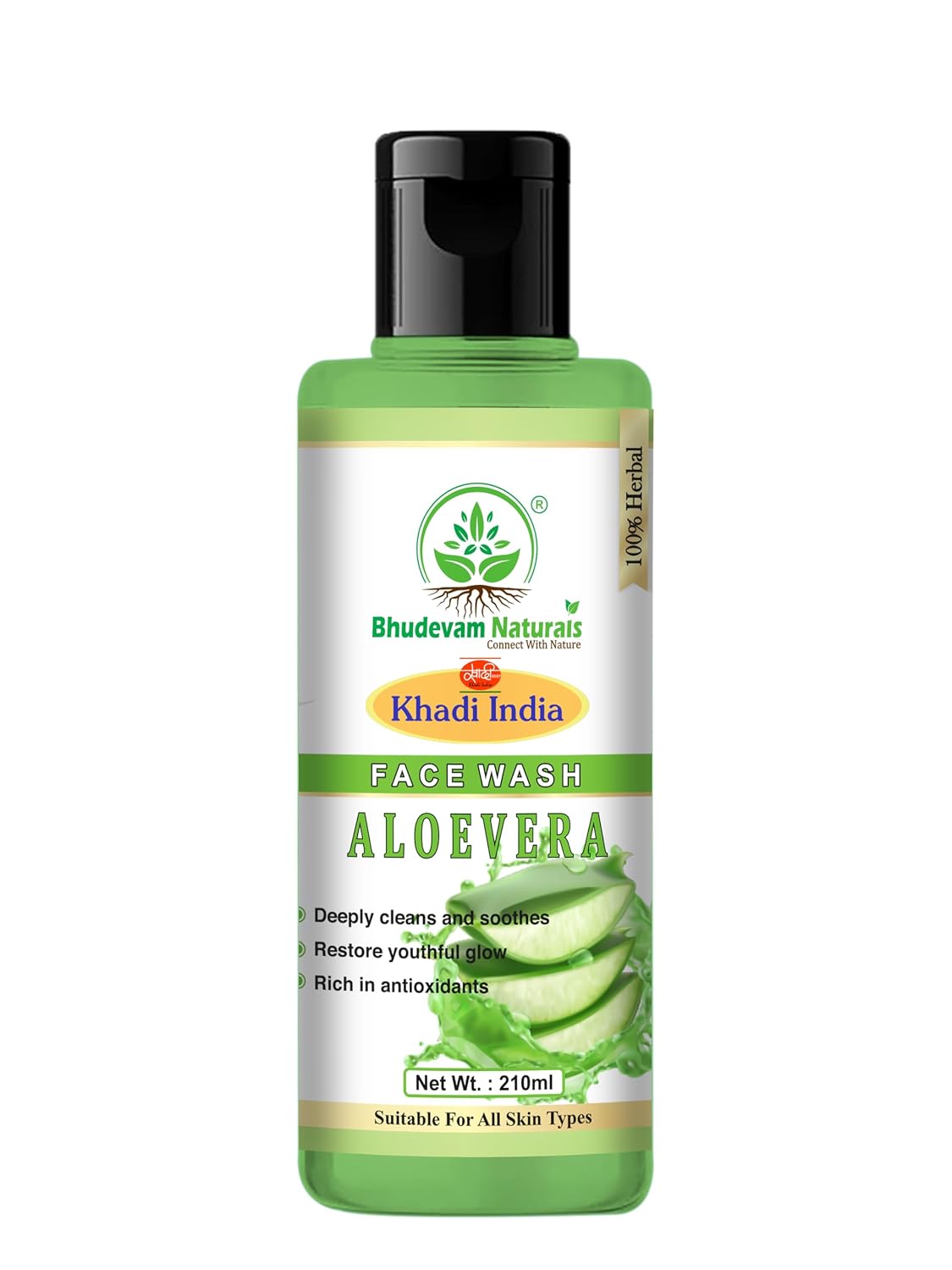 Bhudevam Naturals Khadi Aloe Vera Face Wash – Gentle Daily Cleansing for Soft & Hydrated Skin -  210ML