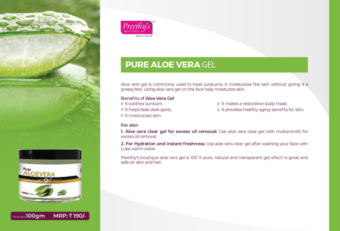 Kerala Naturals  Aloe vera clear gel | Pure transparent multipurpose gel | For Face, Body and Hair – 100 gm