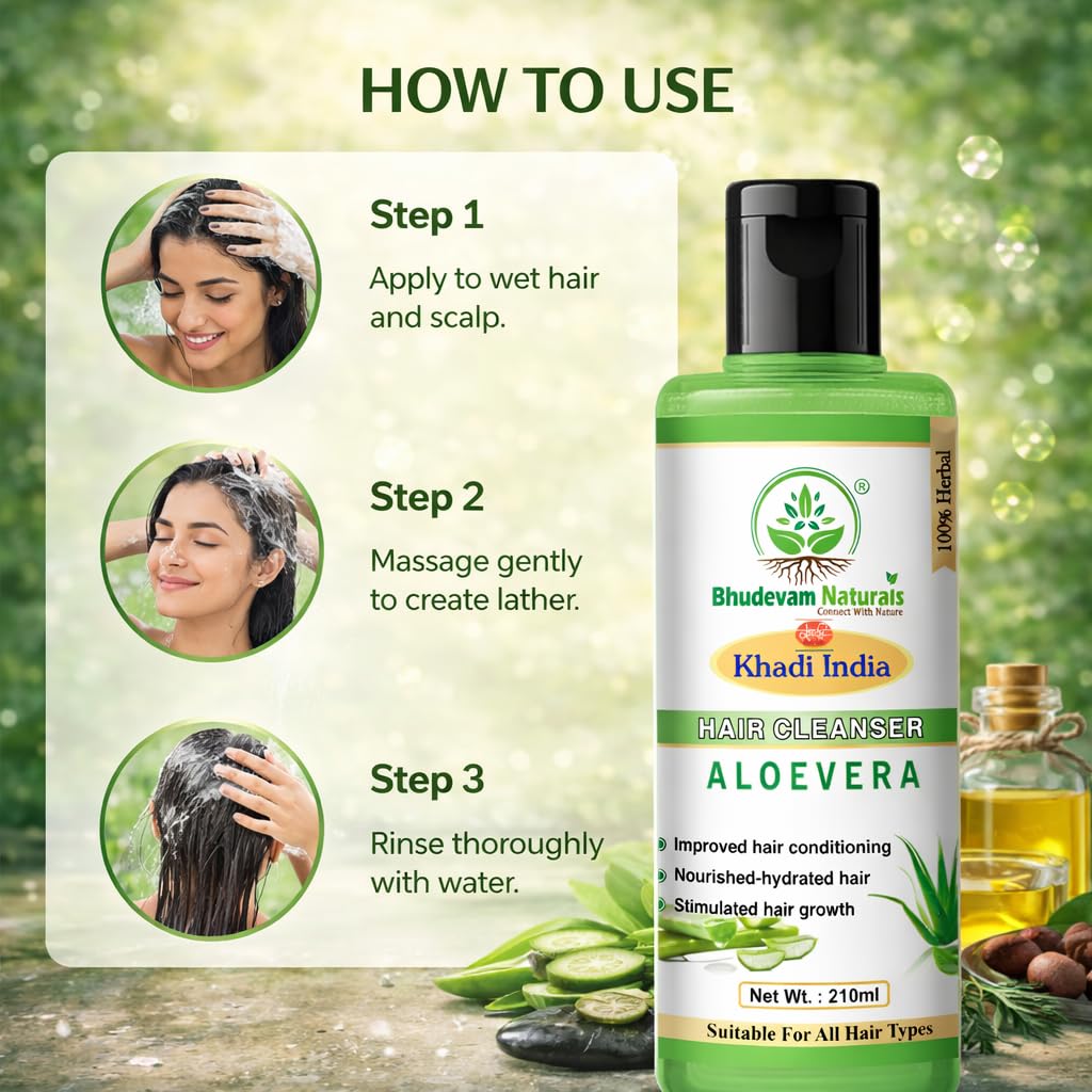 Bhudevam Naturals Khadi Aloe Vera Shampoo for Hair Growth & Scalp Care- 210ML
