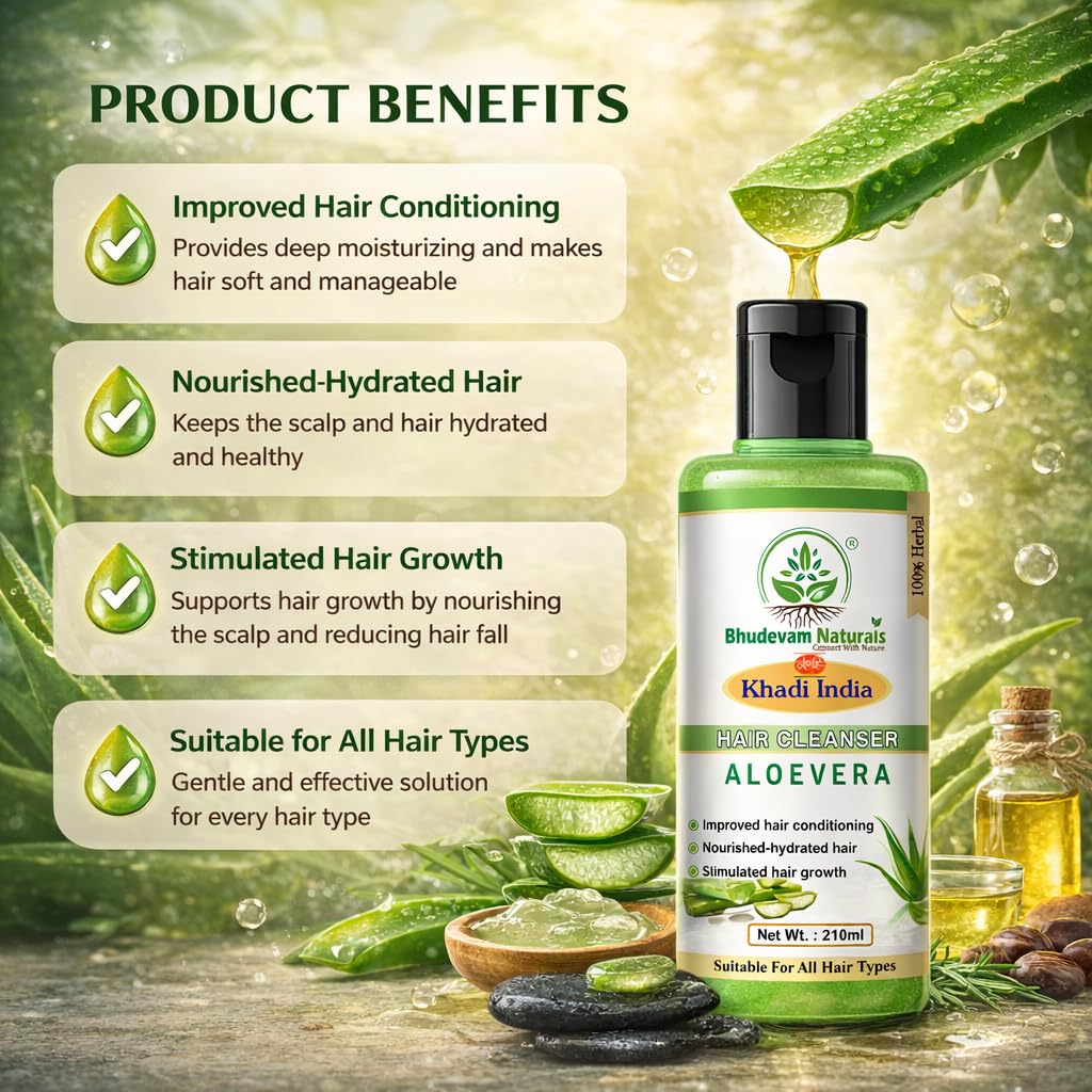Bhudevam Naturals Khadi Aloe Vera Shampoo for Hair Growth & Scalp Care- 210ML