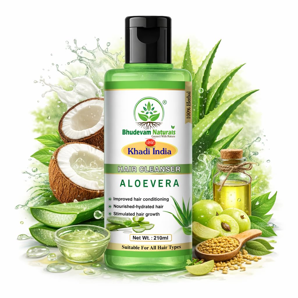 Bhudevam Naturals Khadi Aloe Vera Shampoo for Hair Growth & Scalp Care- 210ML