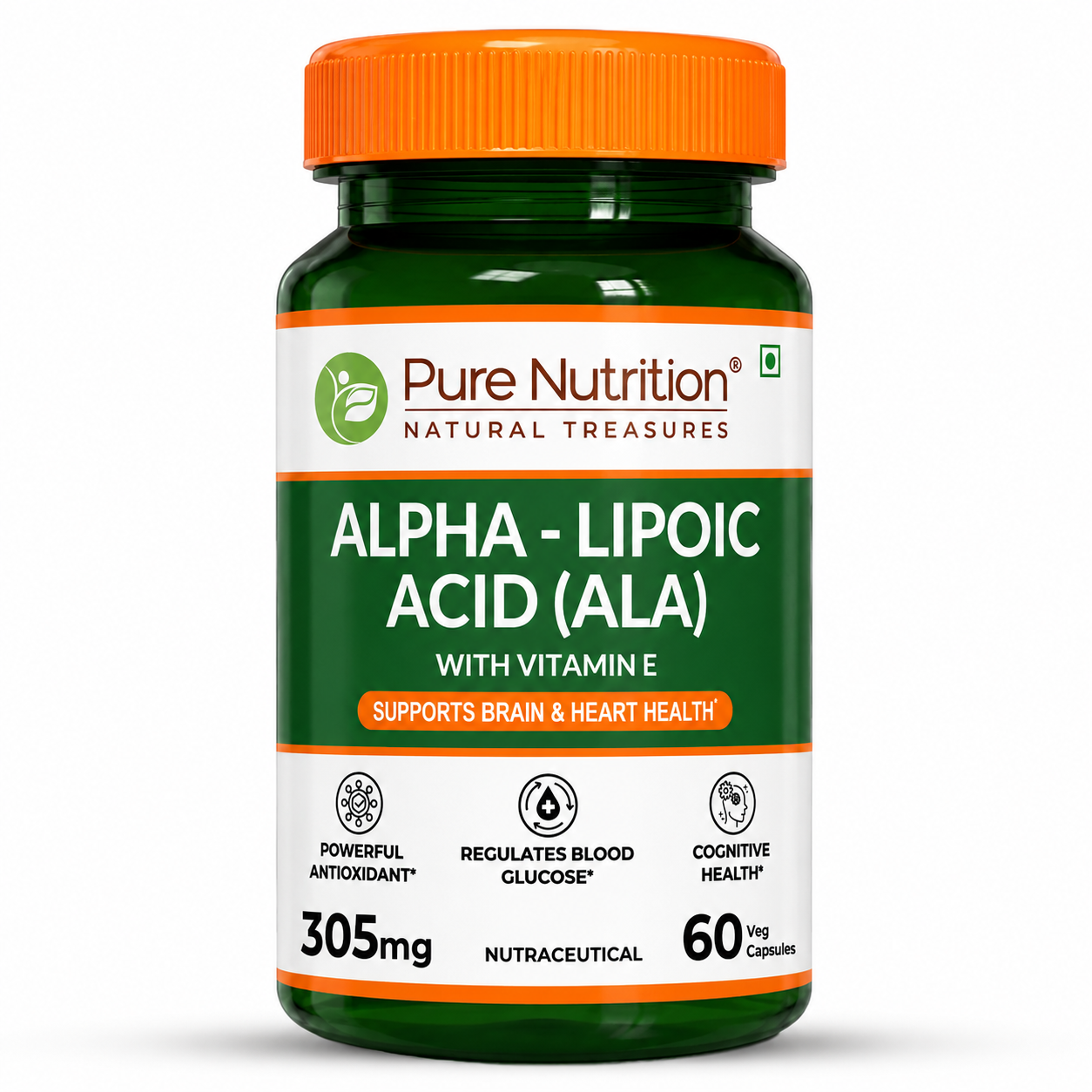 Pure Nutrition Alpha Lipoic Acid (ALA) 300mg - 60 Veg Capsules with Vitamin E