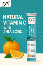 Ryt nutrition Vitamin C (1000mg), 20 Effervescent Tablets With Amla & Zinc | Orange Flavour | Immunity & Energy Booster | Antioxidant Support | Skin Care & Organic Wellness Supplement