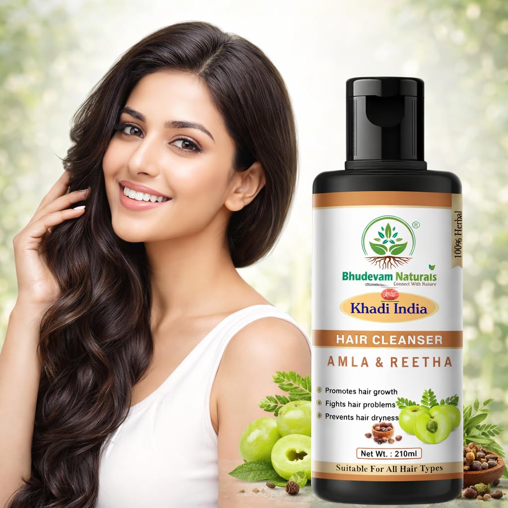 Bhudevam Naturals Khadi Amla Reetha Hair Shampoo for Hair Fall Control & Deep Scalp Cleansing- 210ML