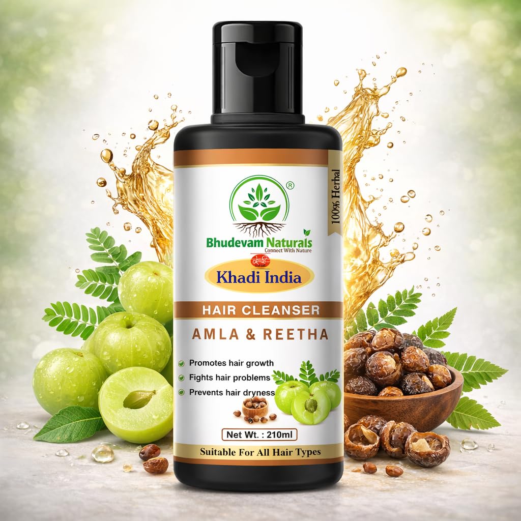 Bhudevam Naturals Khadi Amla Reetha Hair Shampoo for Hair Fall Control & Deep Scalp Cleansing- 210ML