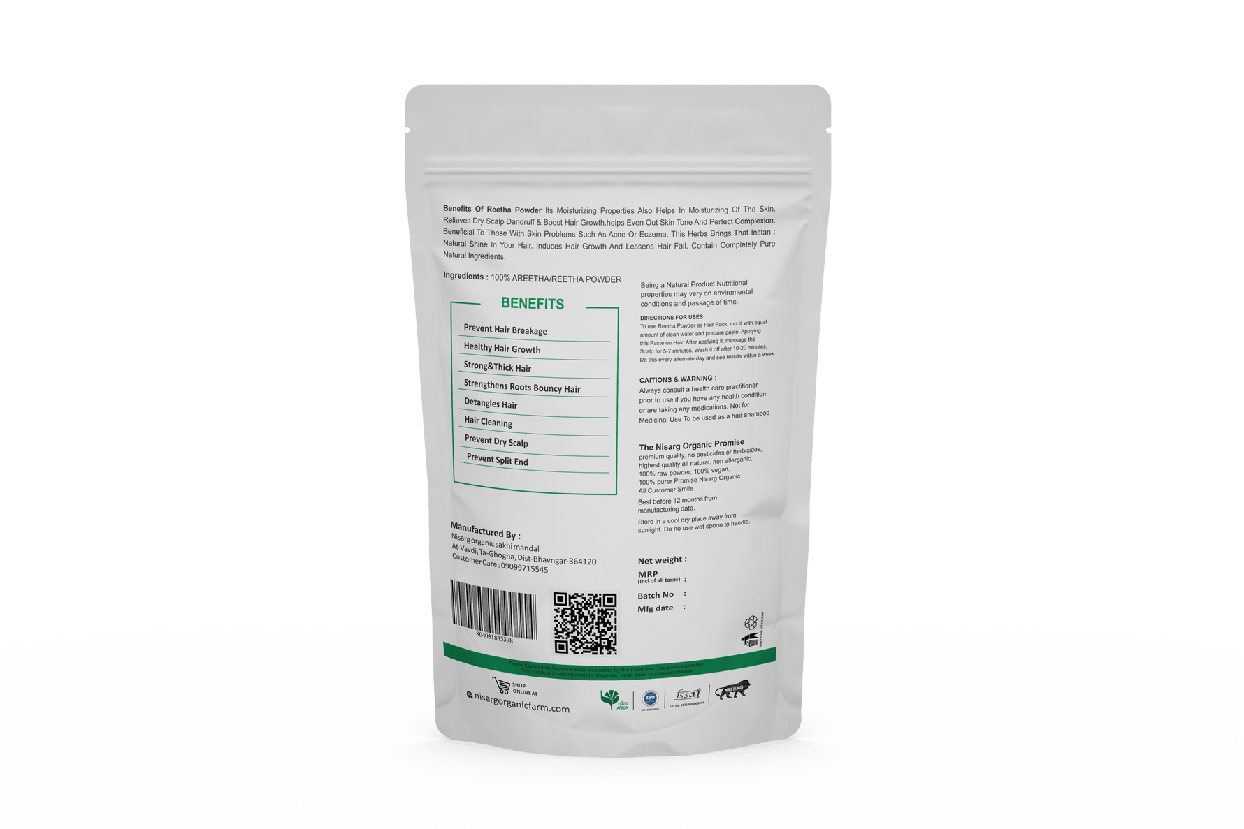 Nisarg Organic Farm Aretha/Reetha/Soapnut Powder