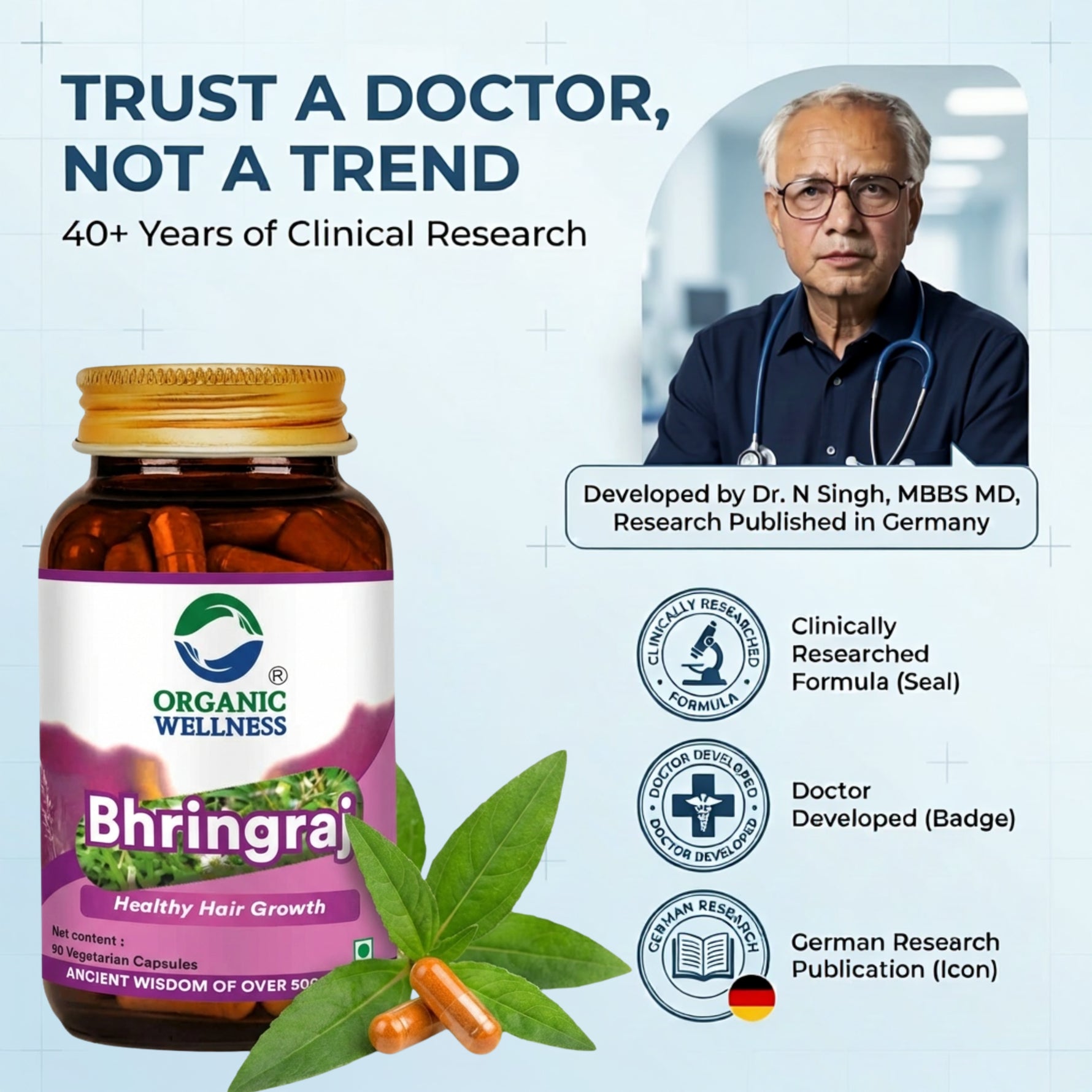 Organic Wellness Bhringraj Capsules -  90 Vegetarian Capsules