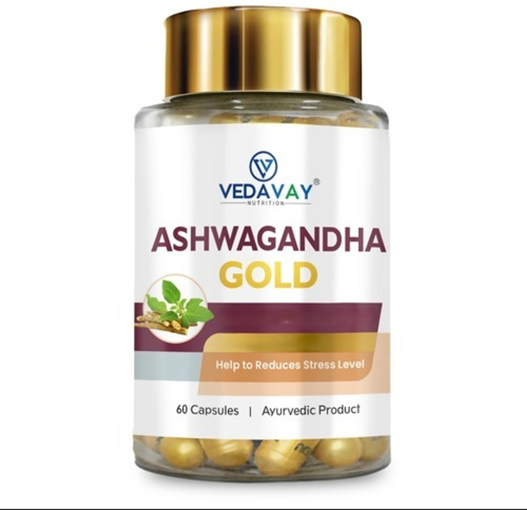 Vedavay Ashwagandha Gold Performance Booster Capsules - Premium Vitality & Stress Management Blend (60 Count)